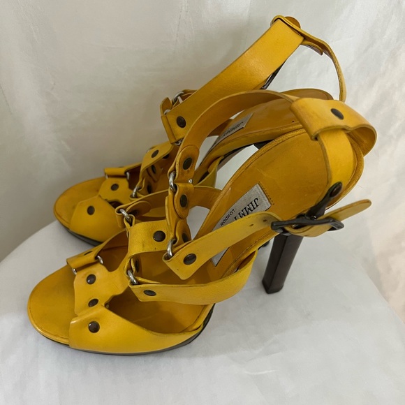 Jimmy Choo Mustard Yellow Studded Leather Cage Sandals Size 40 - Picture 3 of 7